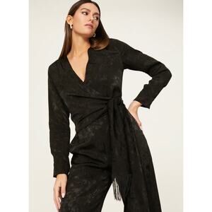 JONATHAN SIMKHAI US 8 Julia Wrapped Jumpsuit Black Long Sleeve V Neck Jumper
